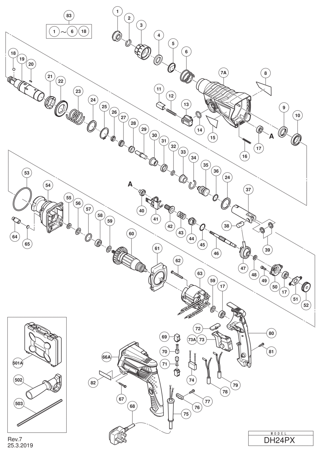 Hitachi / Hikoki DH24PX Rotary Hammer Drill Spare Parts
