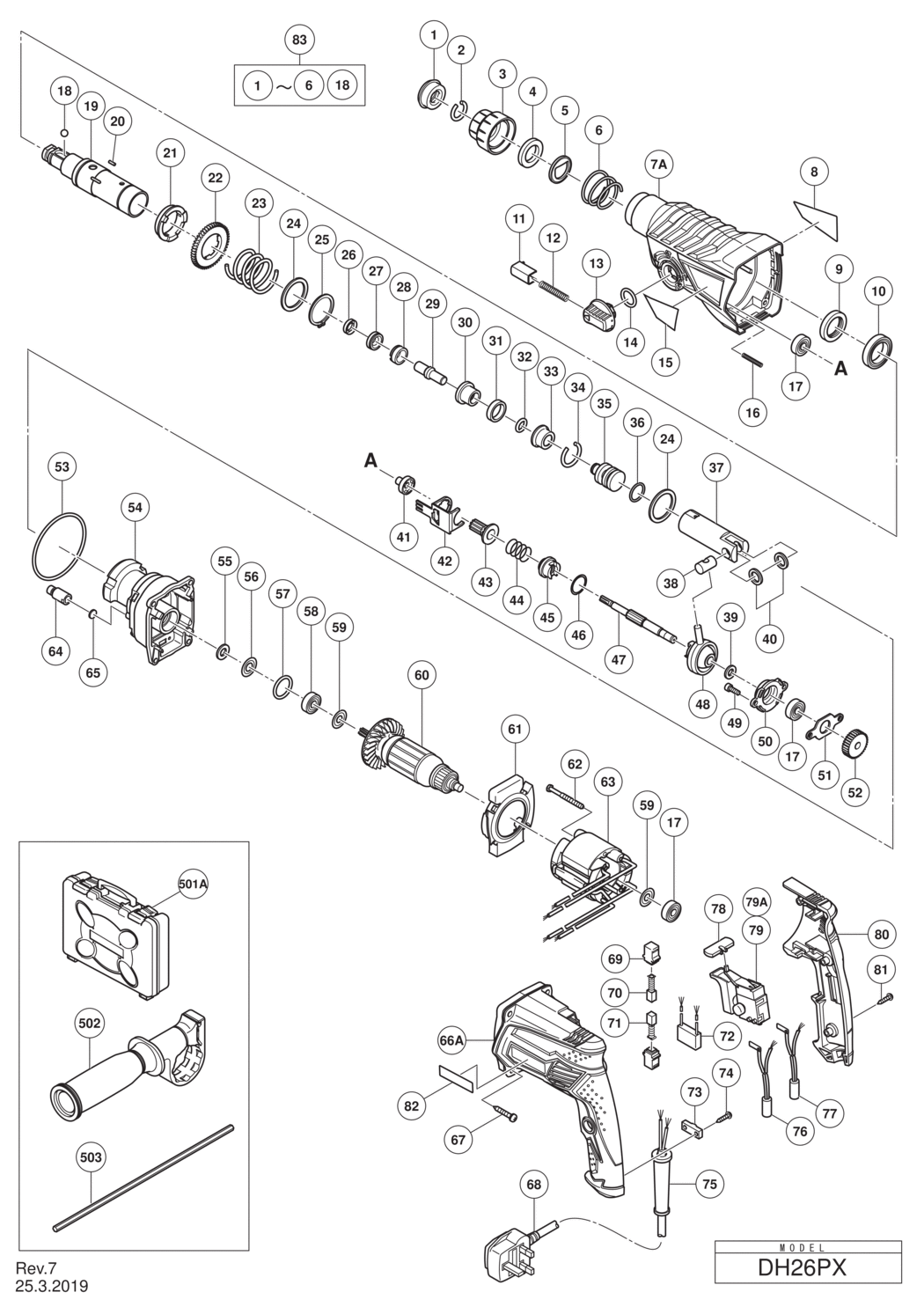 Hitachi / Hikoki DH26PX Rotary Hammer Drill Spare Parts