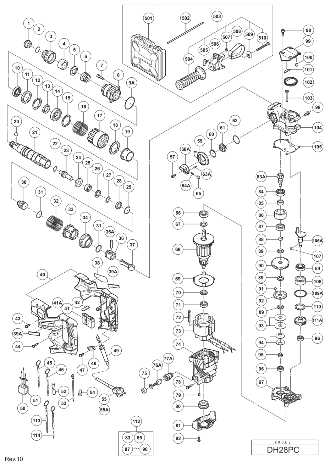 Hitachi / Hikoki DH28PC Rotary Hammer Drill Spare Parts