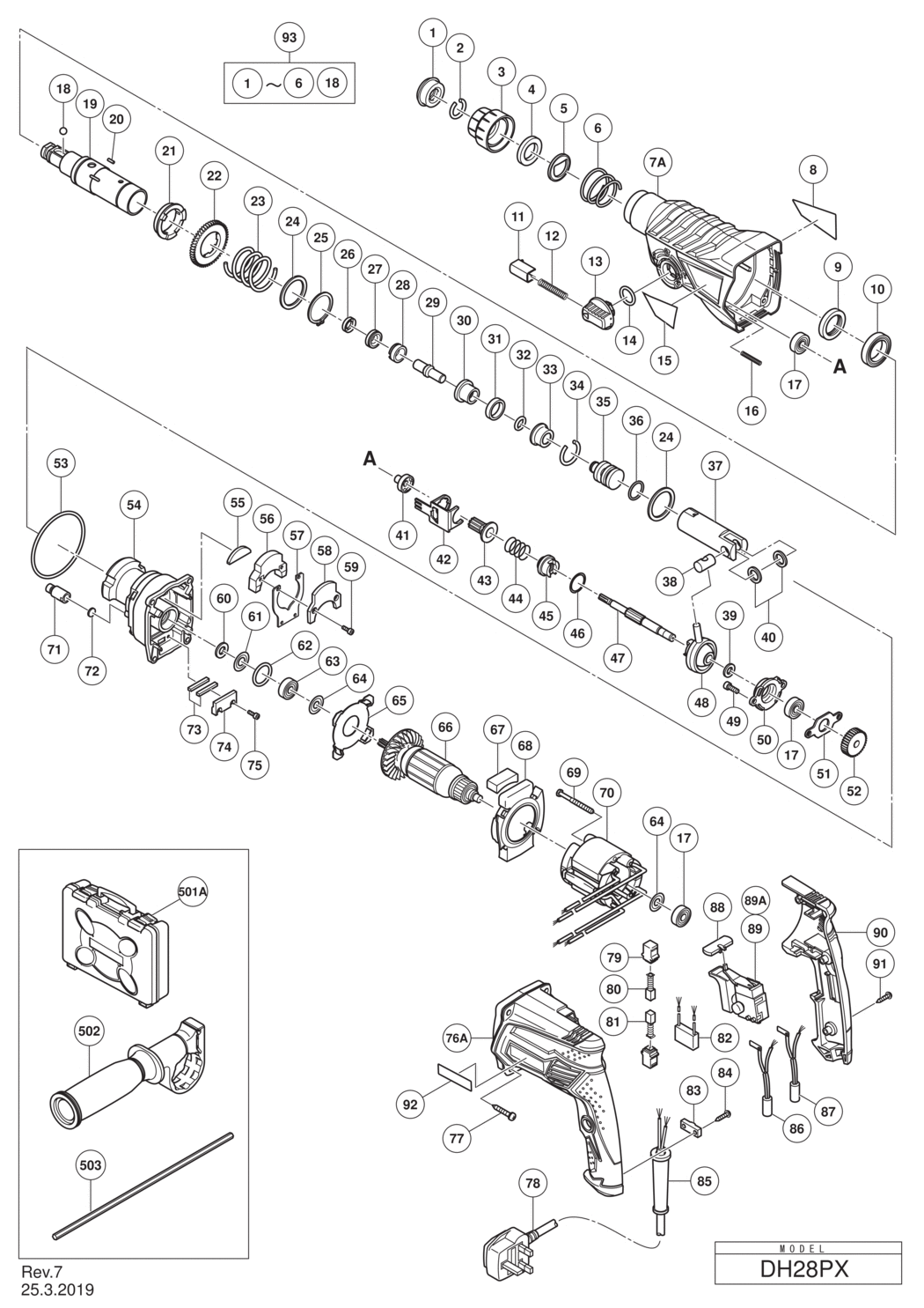 Hitachi / Hikoki DH28PX Rotary Hammer Drill Spare Parts