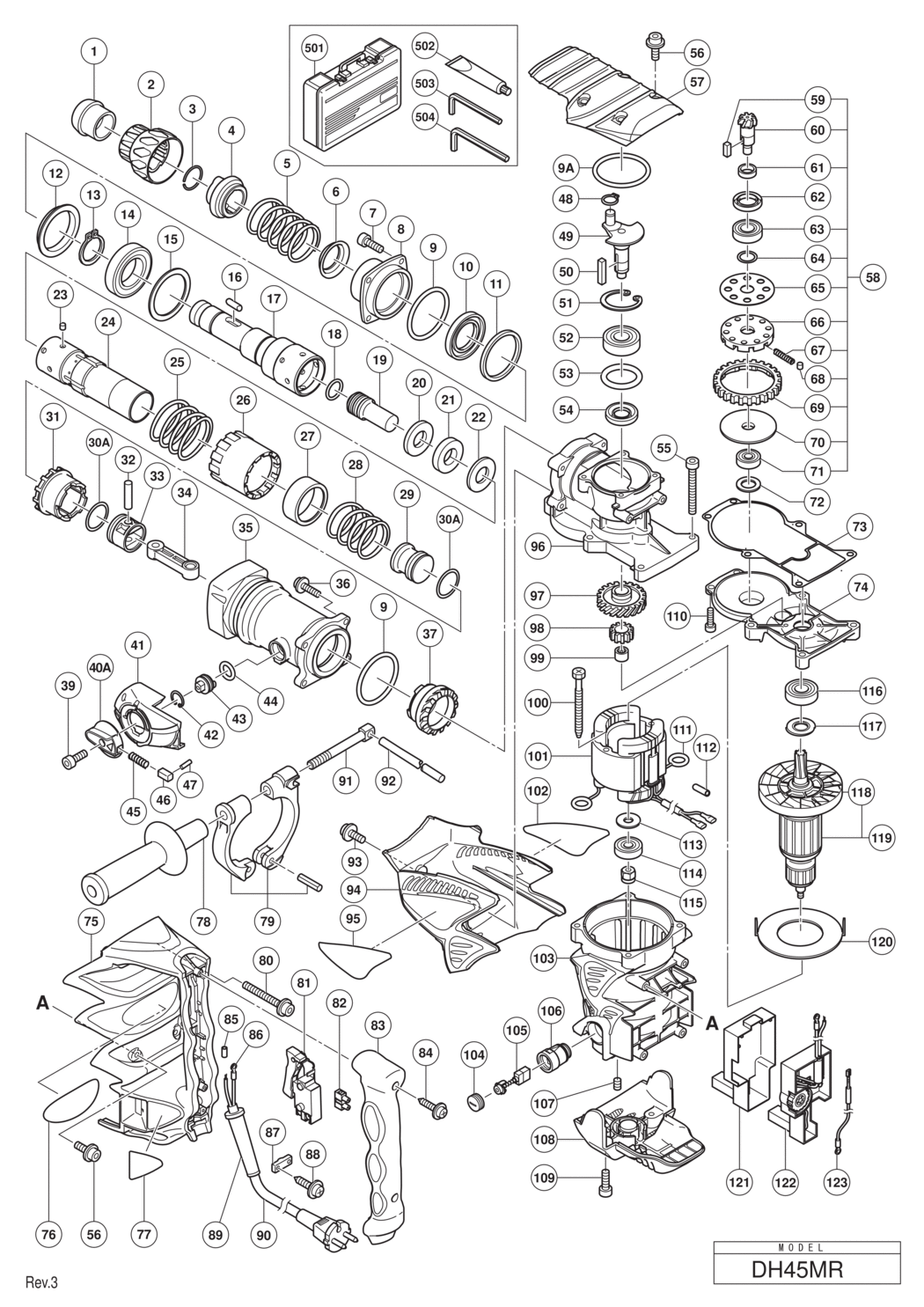 Hitachi / Hikoki DH45MR Rotary Hammer Drill Spare Parts