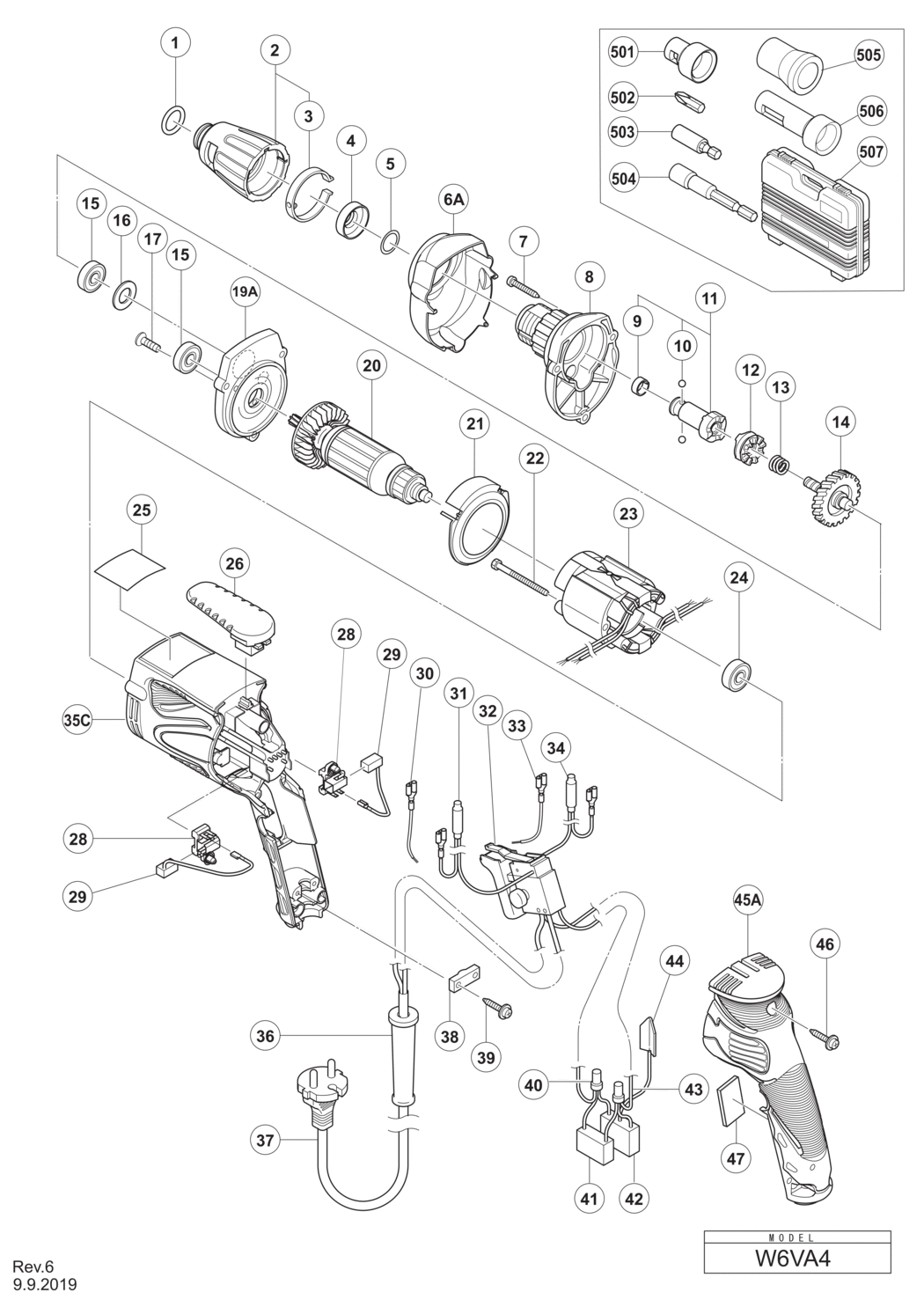 Hitachi / Hikoki W6VA4 Screw Driver Spare Parts