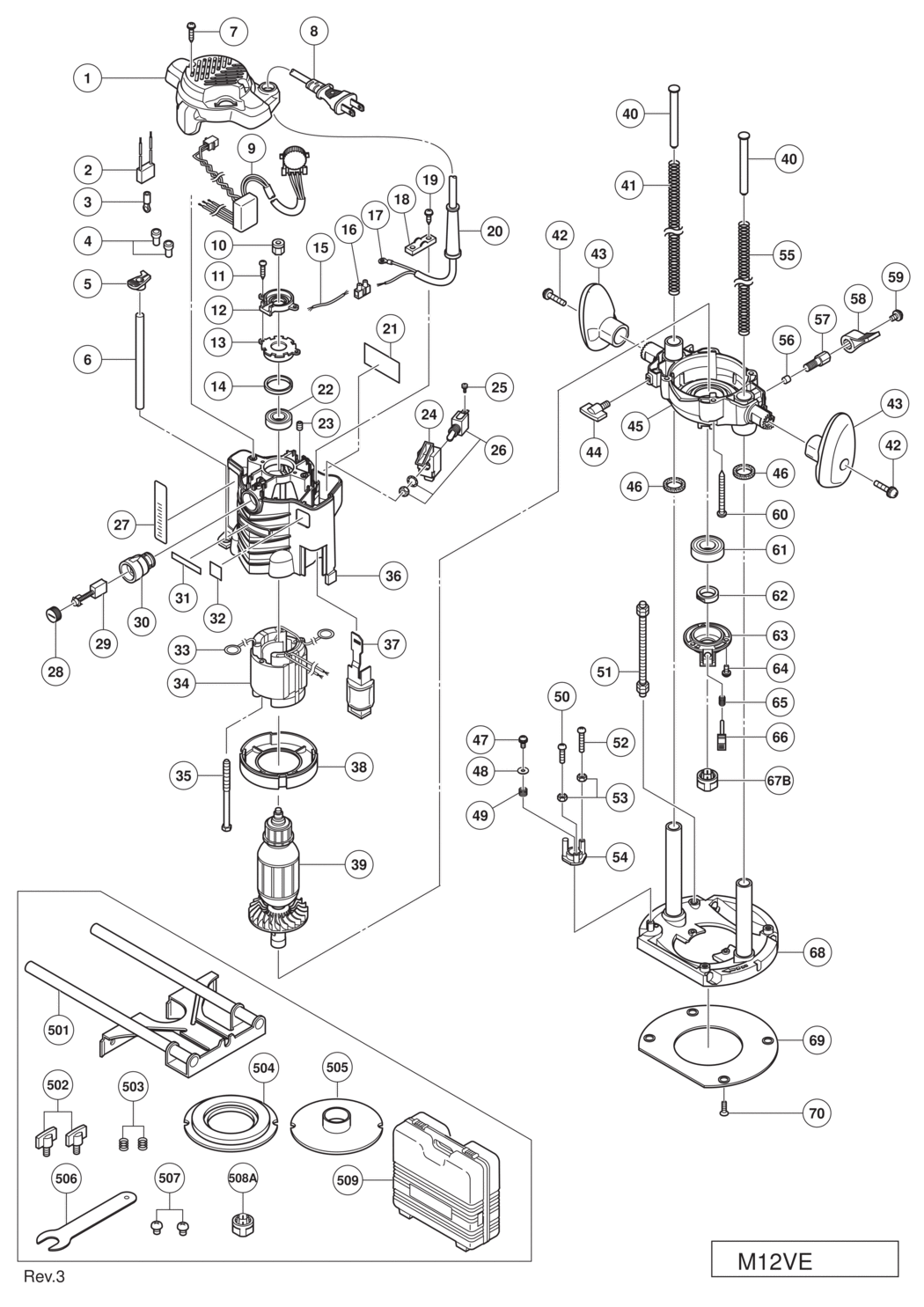 Hitachi / Hikoki M12VE Router Spare Parts