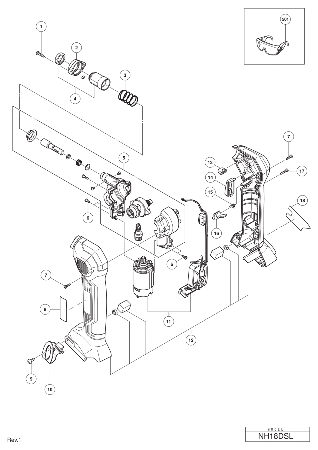 Hitachi / Hikoki NH18DSL Cordless Auto Hammer Spare Parts