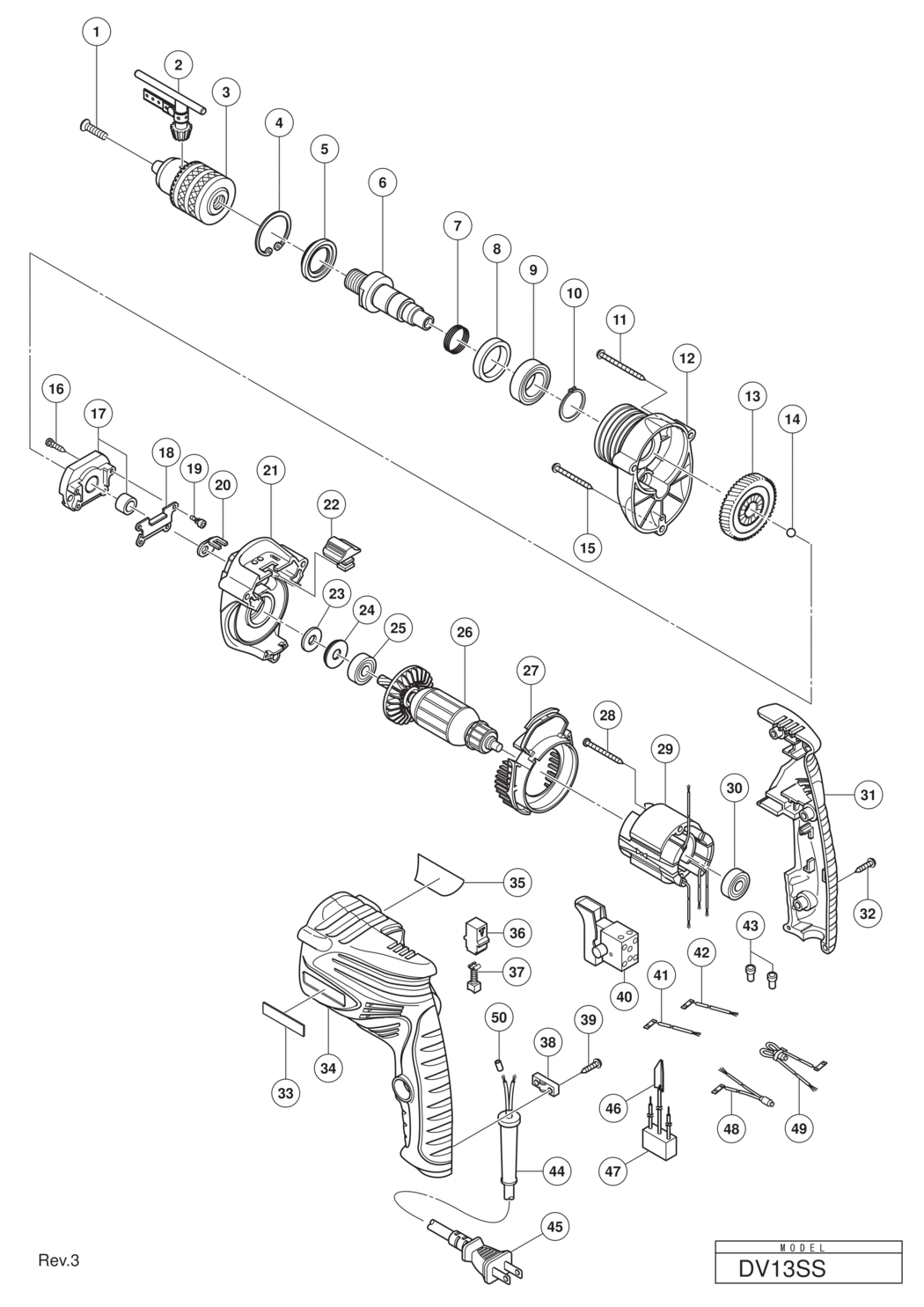 Hitachi / Hikoki DV13SS Impact Drill Spare Parts
