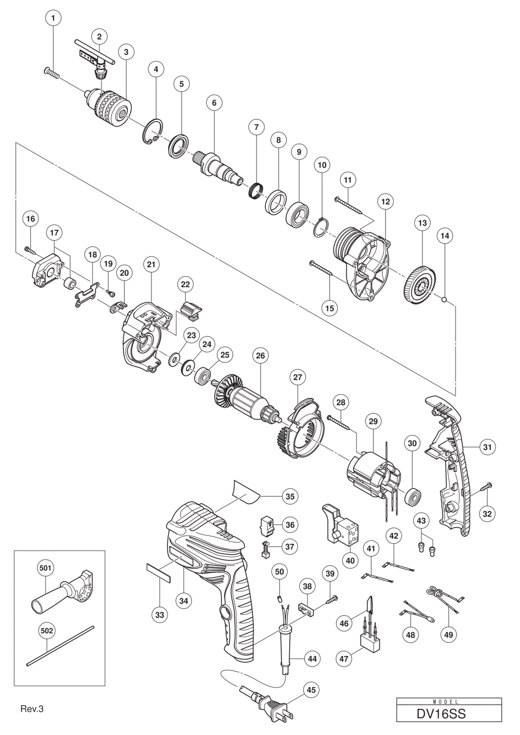 Hitachi / Hikoki DV16SS Impact Drill Spare Parts