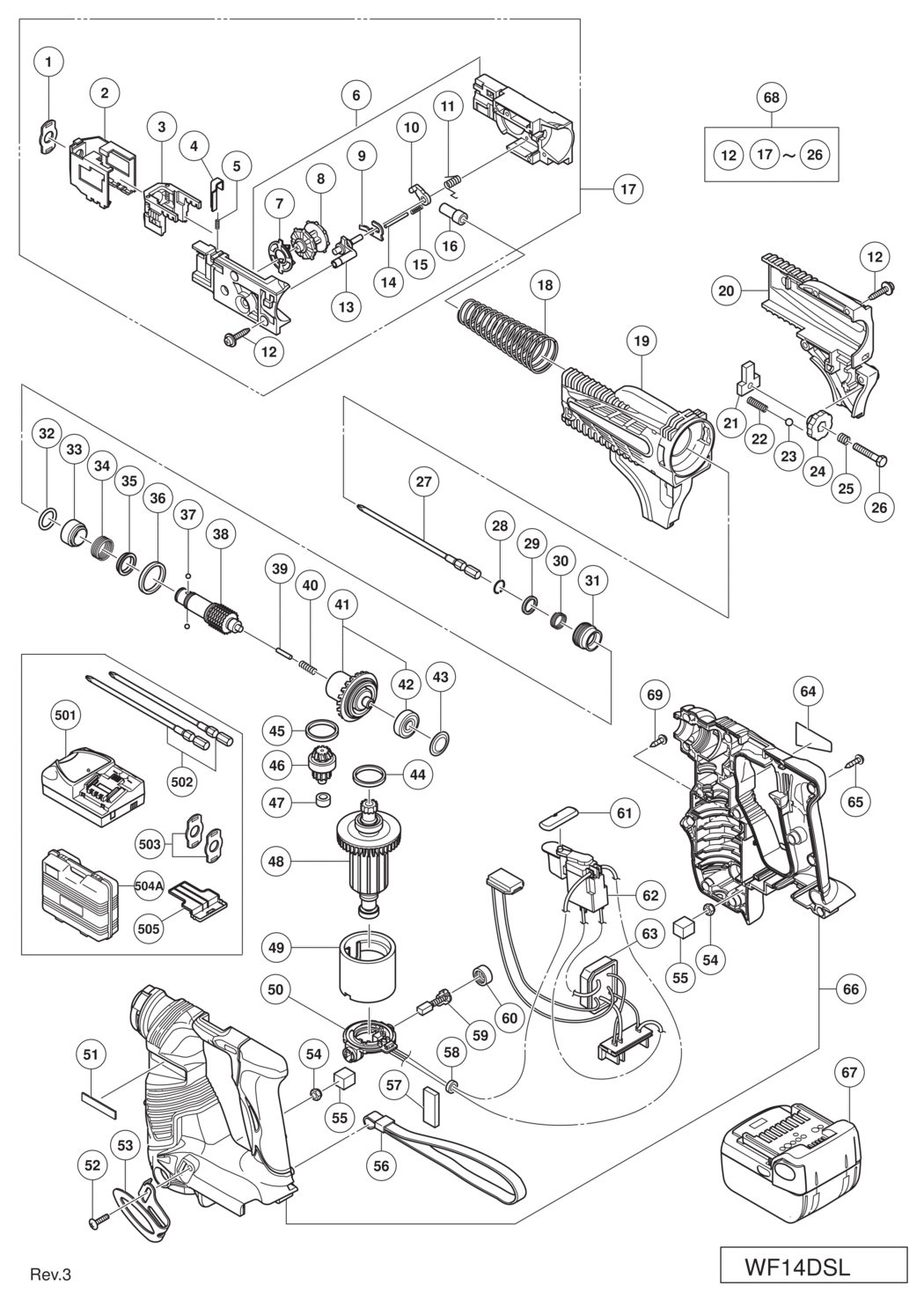 Hitachi / Hikoki WF14DSL C. Automatic Screw Driver Spare Parts