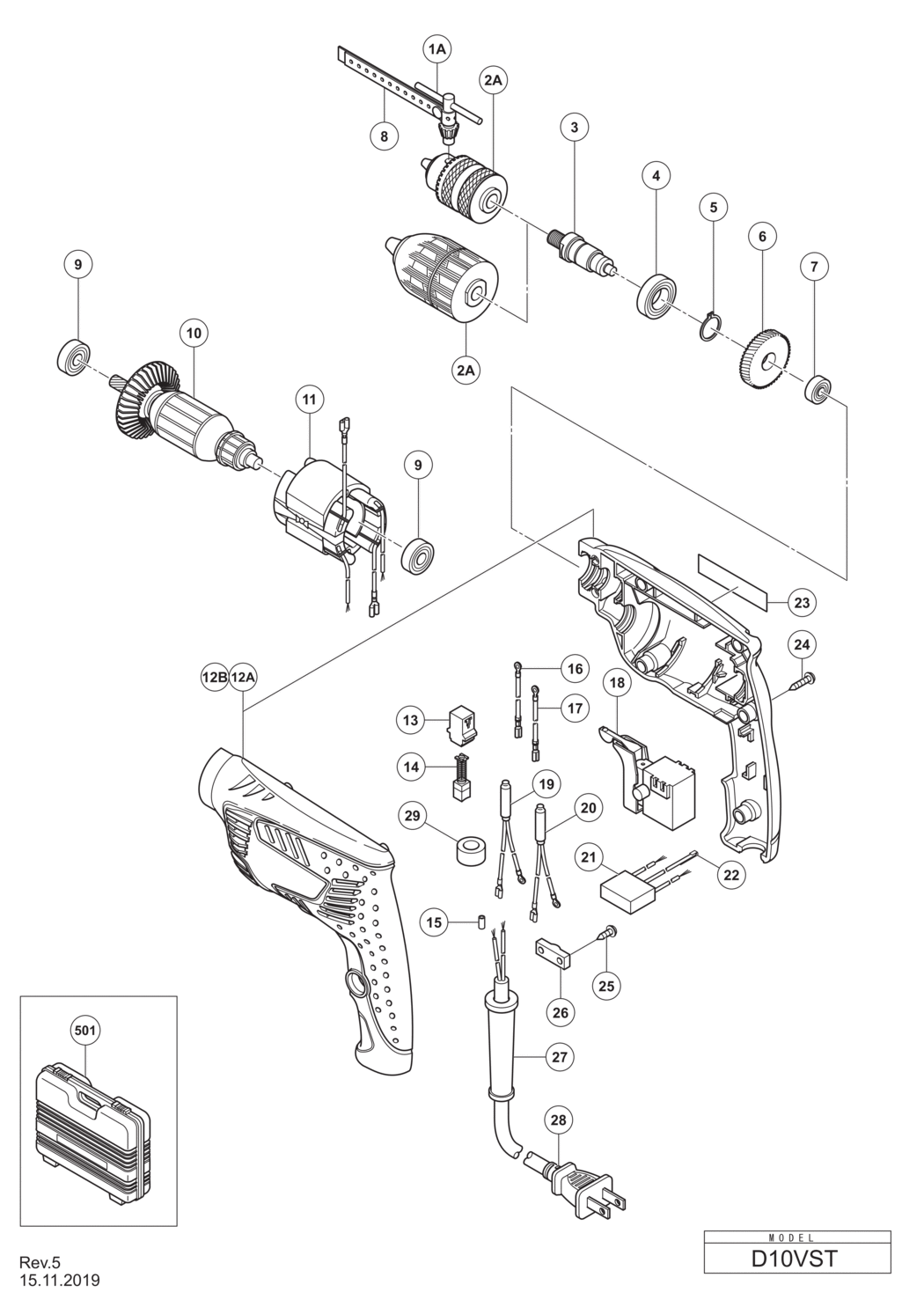 Hitachi / Hikoki D10VST Small Size Electric Drill Spare Parts