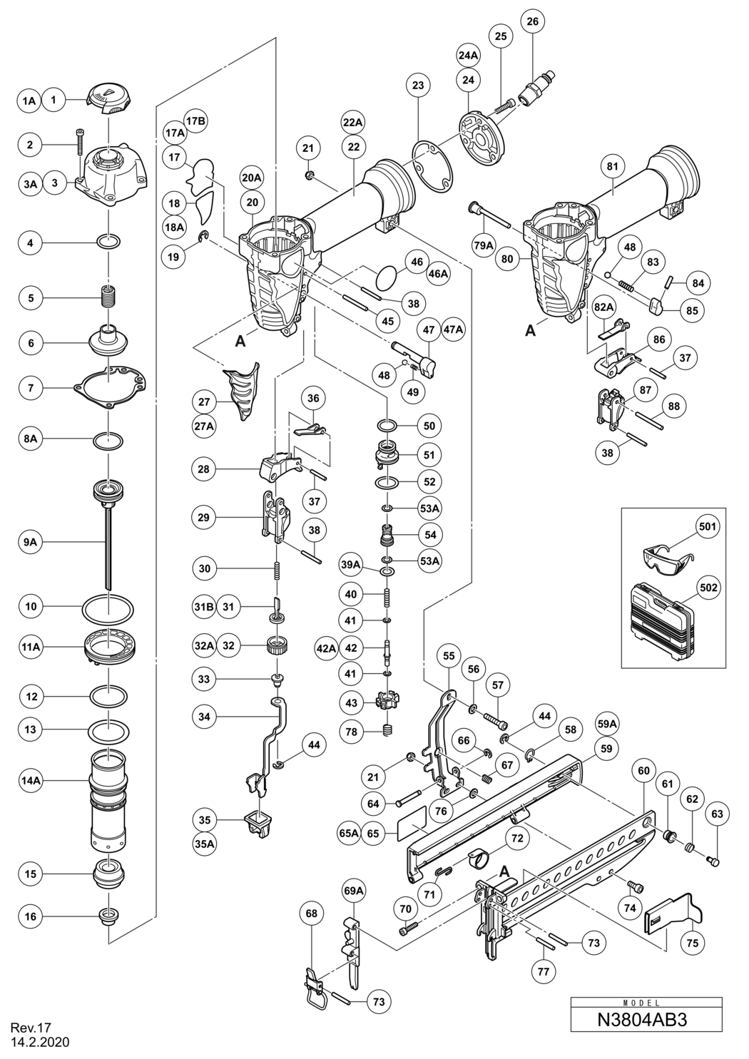 Hitachi / Hikoki N3804AB3 2inch Stapler Spare Parts
