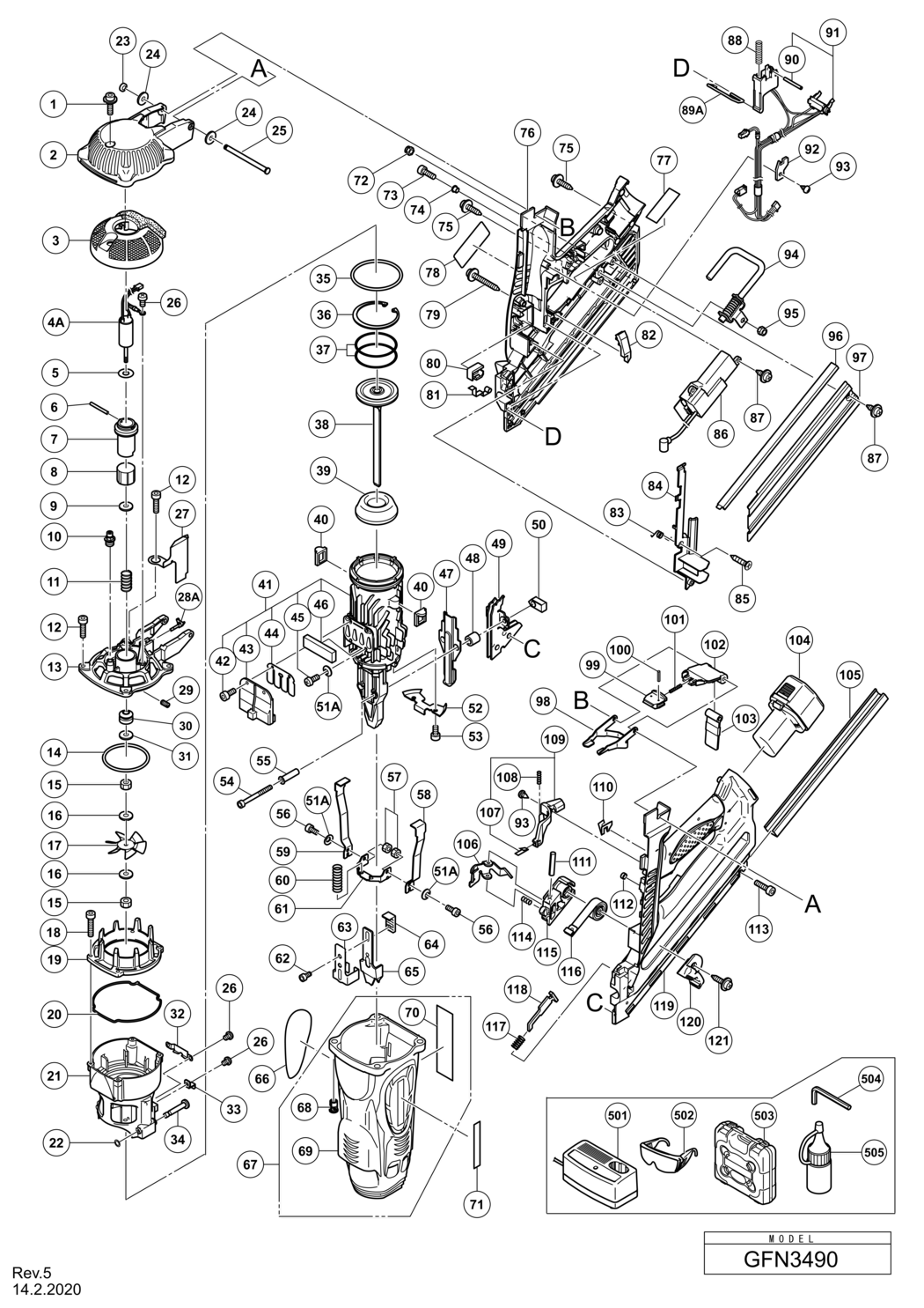 Hitachi / Hikoki GFN3490 Gas Strip Nailer Spare Parts