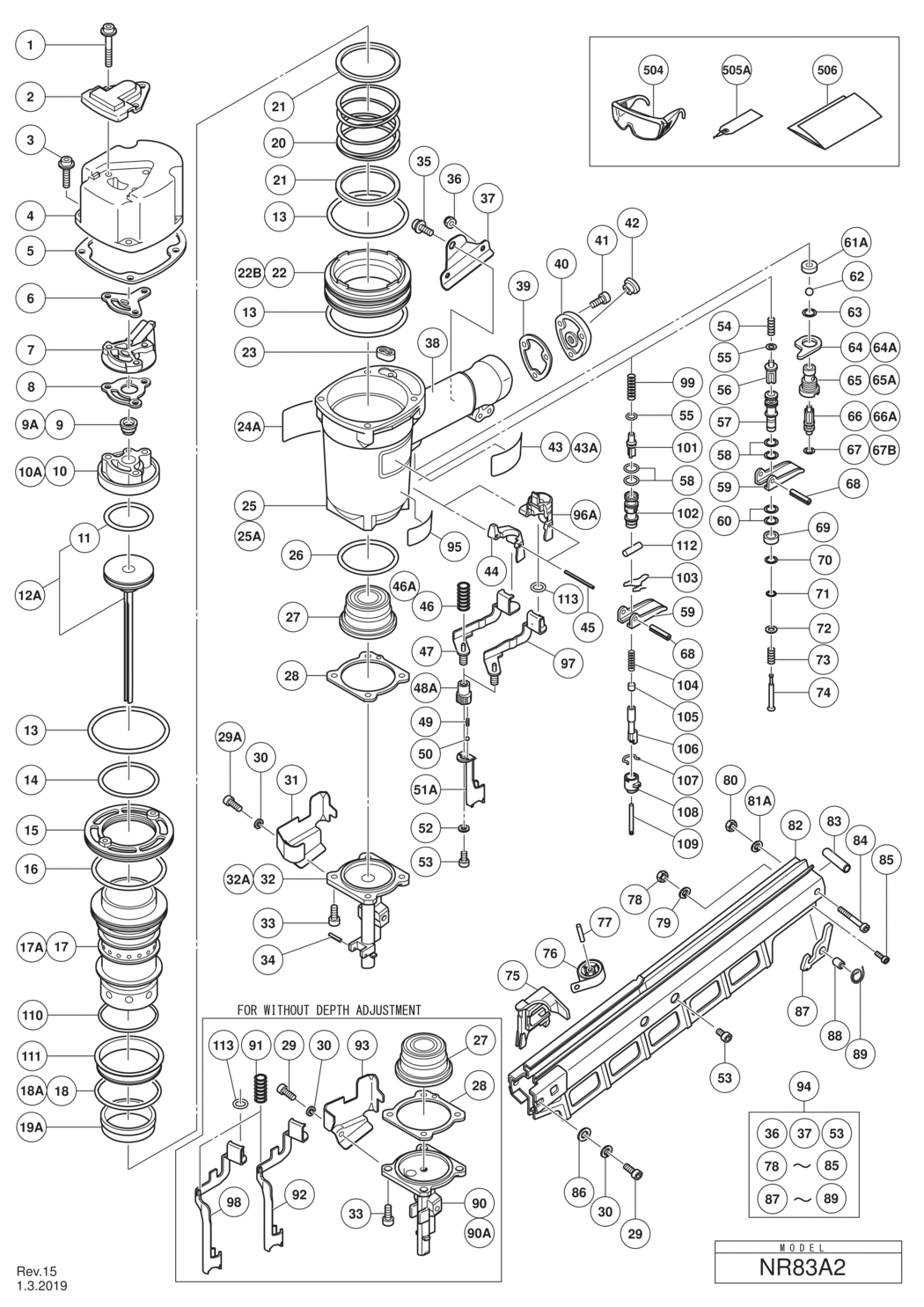 Hitachi / Hikoki NR83A2 3-1/4inch Strip Nailer Spare Parts