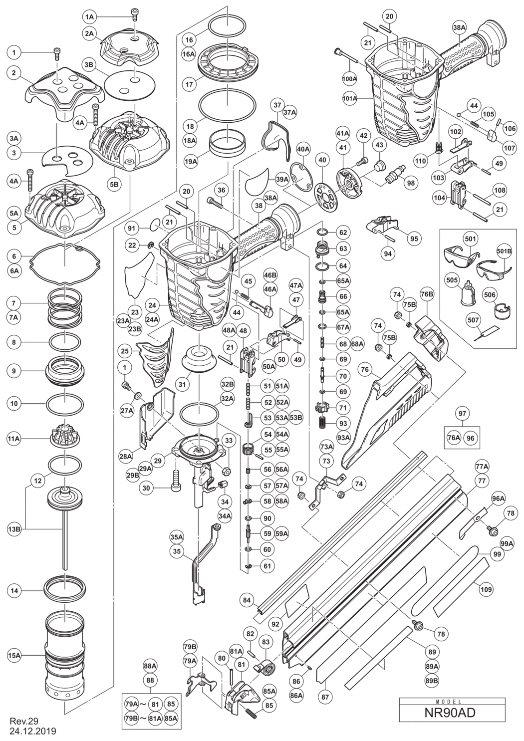 Hitachi / Hikoki NR90AD Strip Nailer Spare Parts