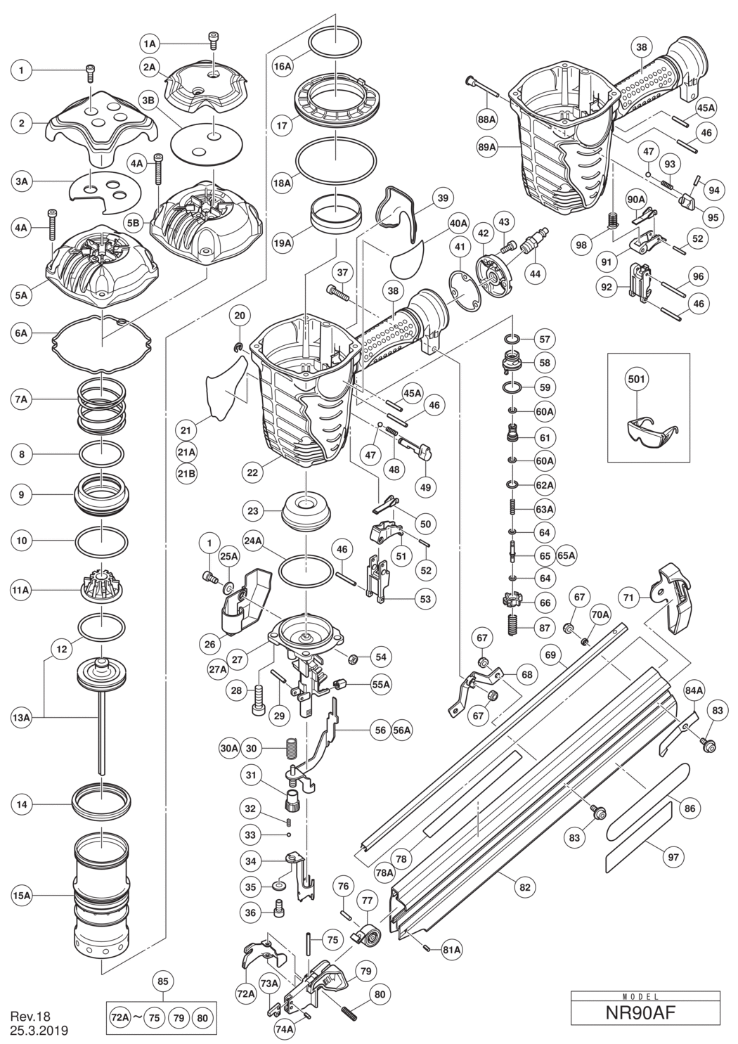 Hitachi / Hikoki NR90AF Strip Nailer Spare Parts