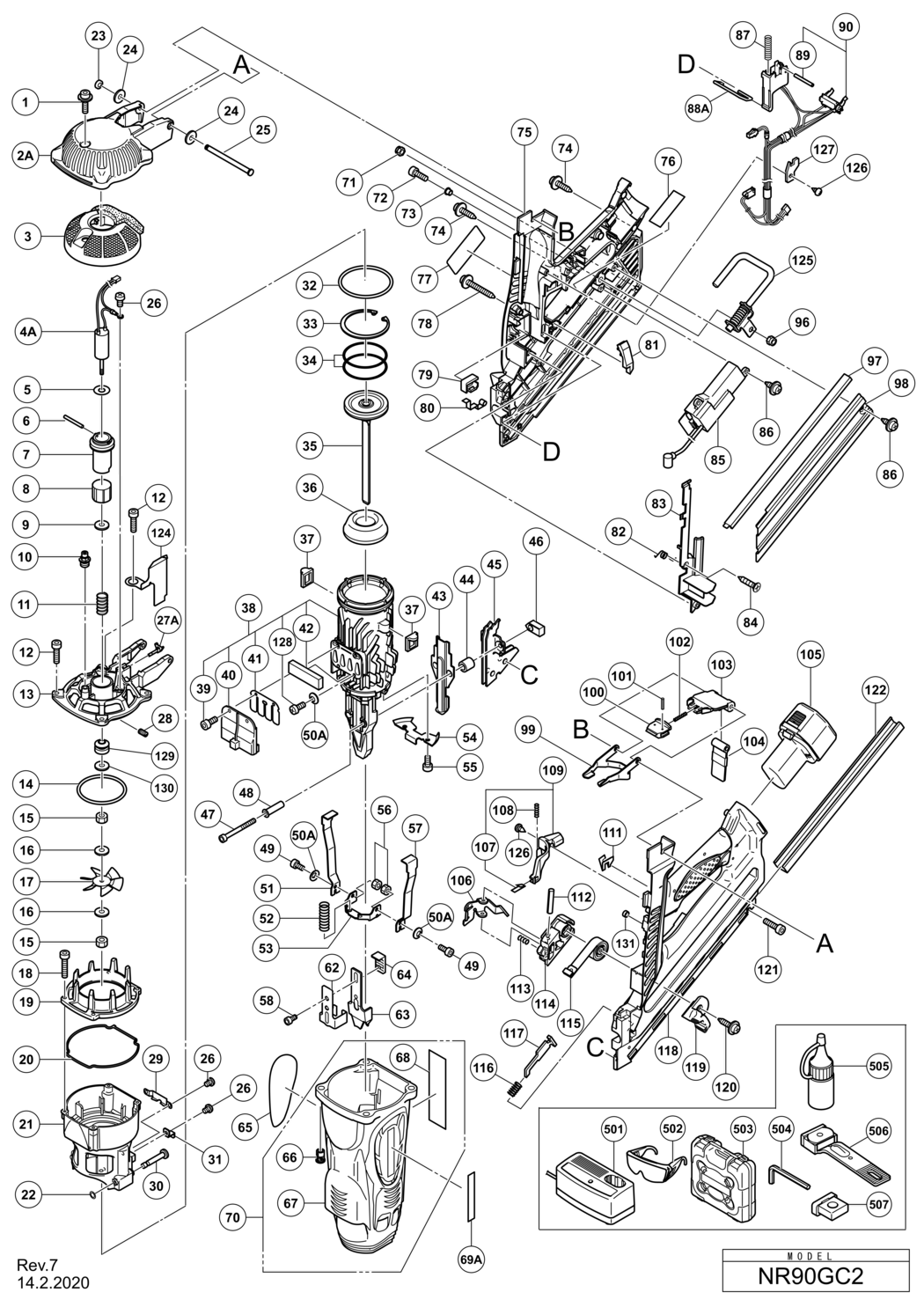 Hitachi / Hikoki NR90GC2 Gas Strip Nailer Spare Parts