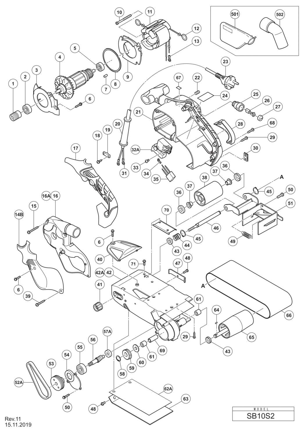 Hitachi / Hikoki SB10S2 Belt Sander Spare Parts