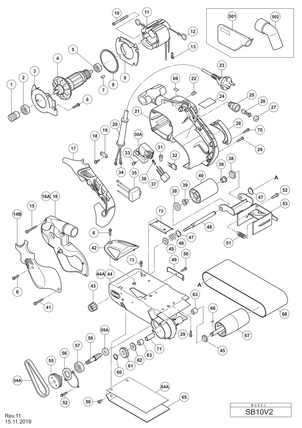 Hitachi / Hikoki SB10V2 Belt Sander Spare Parts