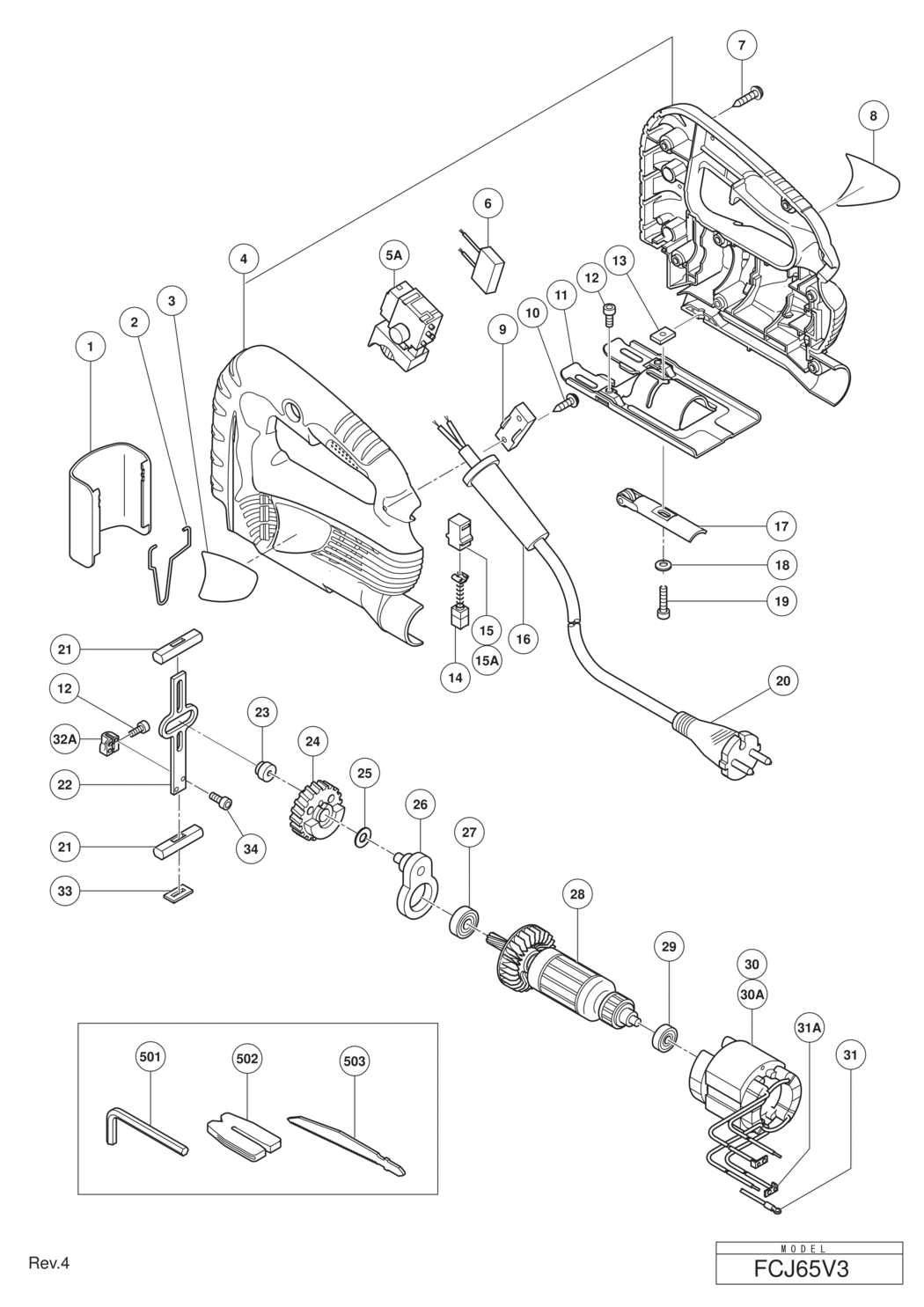 Hitachi / Hikoki FCJ65V3 Jig Saw Spare Parts