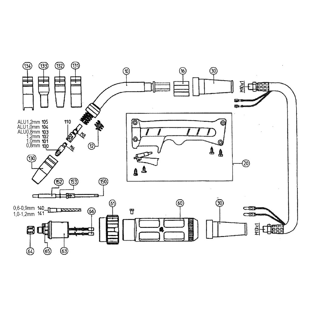 Metabo Mig/Mag WELDING TORCH SB 25/3 200 A KZ2 / 0902008330 10 / - Spare Parts