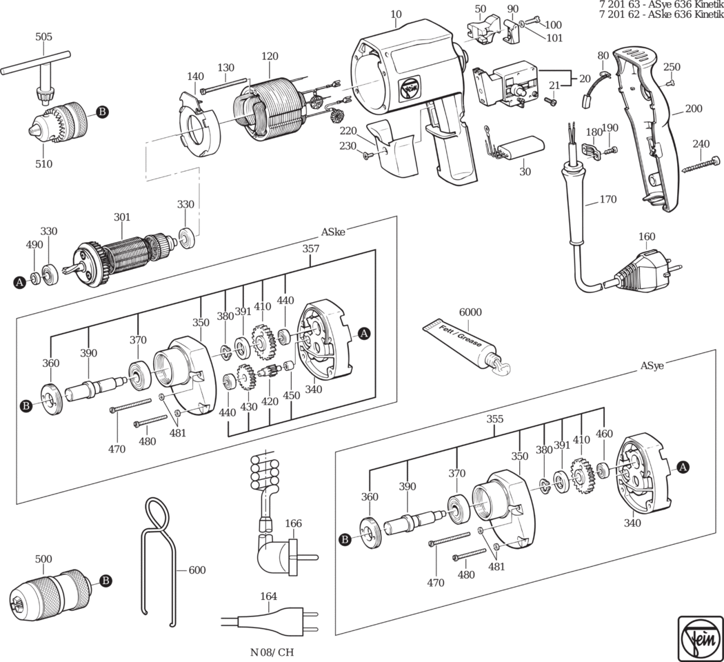 Fein ASke 636 Kinetik ⡐/60Hz 220/230V) / 72016200222 Spare Parts