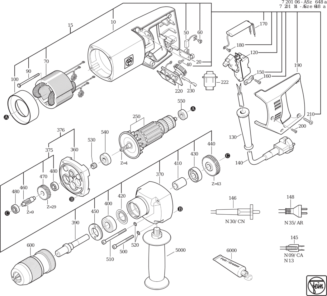 Fein ASz 648 a ⡐Hz 42V) / 72010695044 Spare Parts