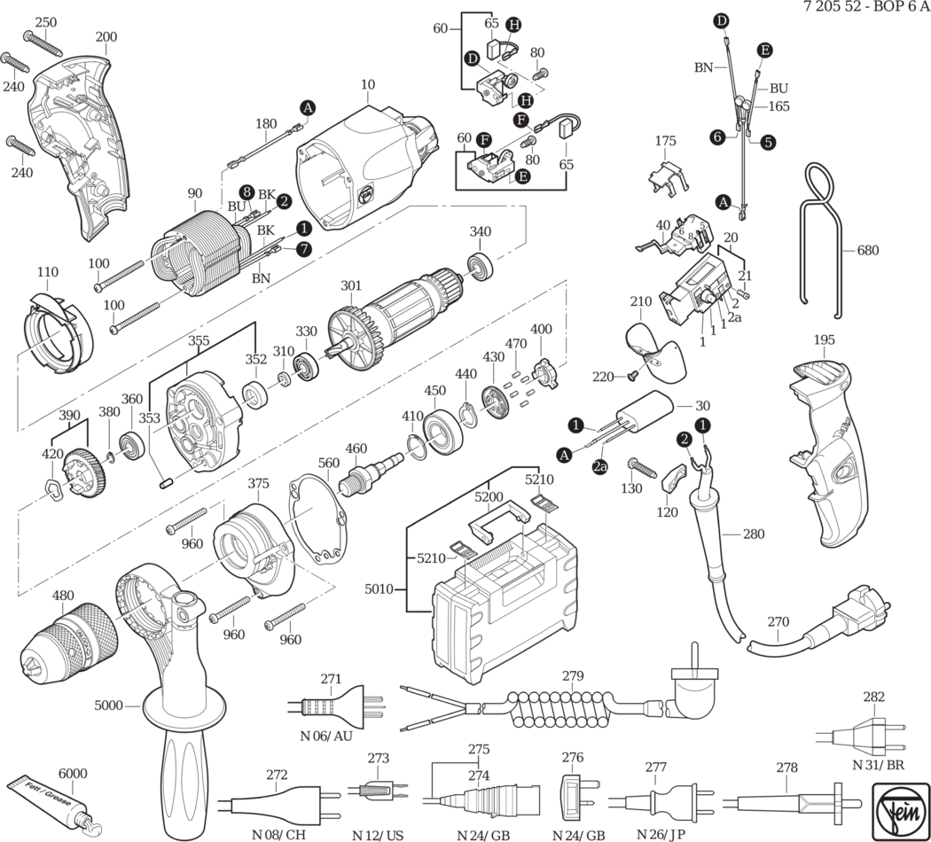 Fein BOP 6 ʊ) ⡐/60Hz 220/230V) / 72055200230 Spare Parts