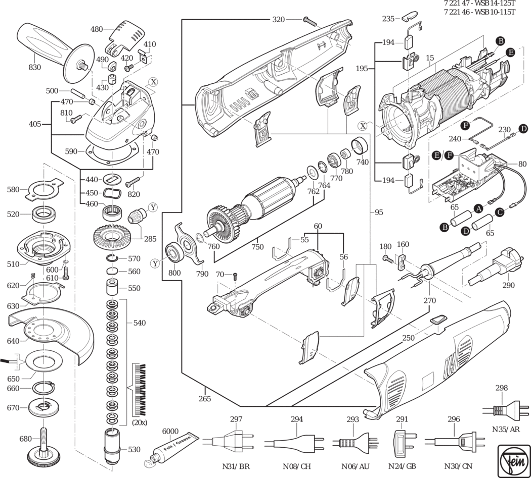 Fein WSB 14-125 T ⡐/60Hz 220/230V) / 72214724230 Spare Parts