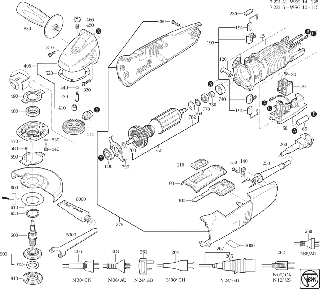 Fein WSG 10-115 ⡐/60Hz 220/230V) / 72216100230 Spare Parts