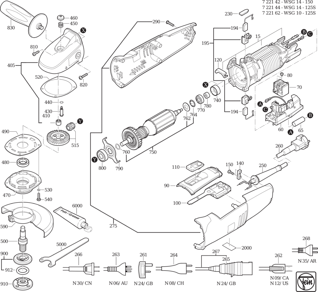 Fein WSG 10-125 S ⡐Hz 110V) / 72216224110 Spare Parts
