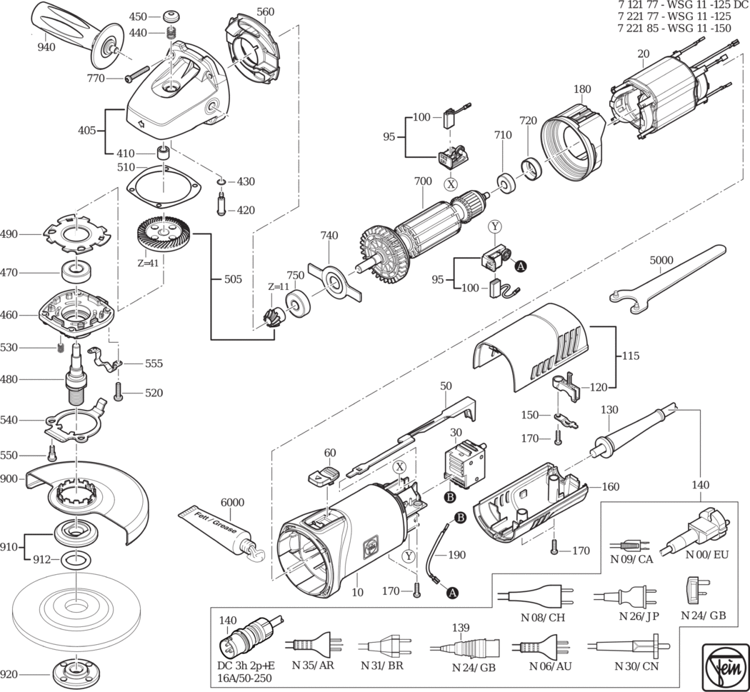 Fein WSG 11-125 ⡐/60Hz 220/230V) / 72217700230 Spare Parts