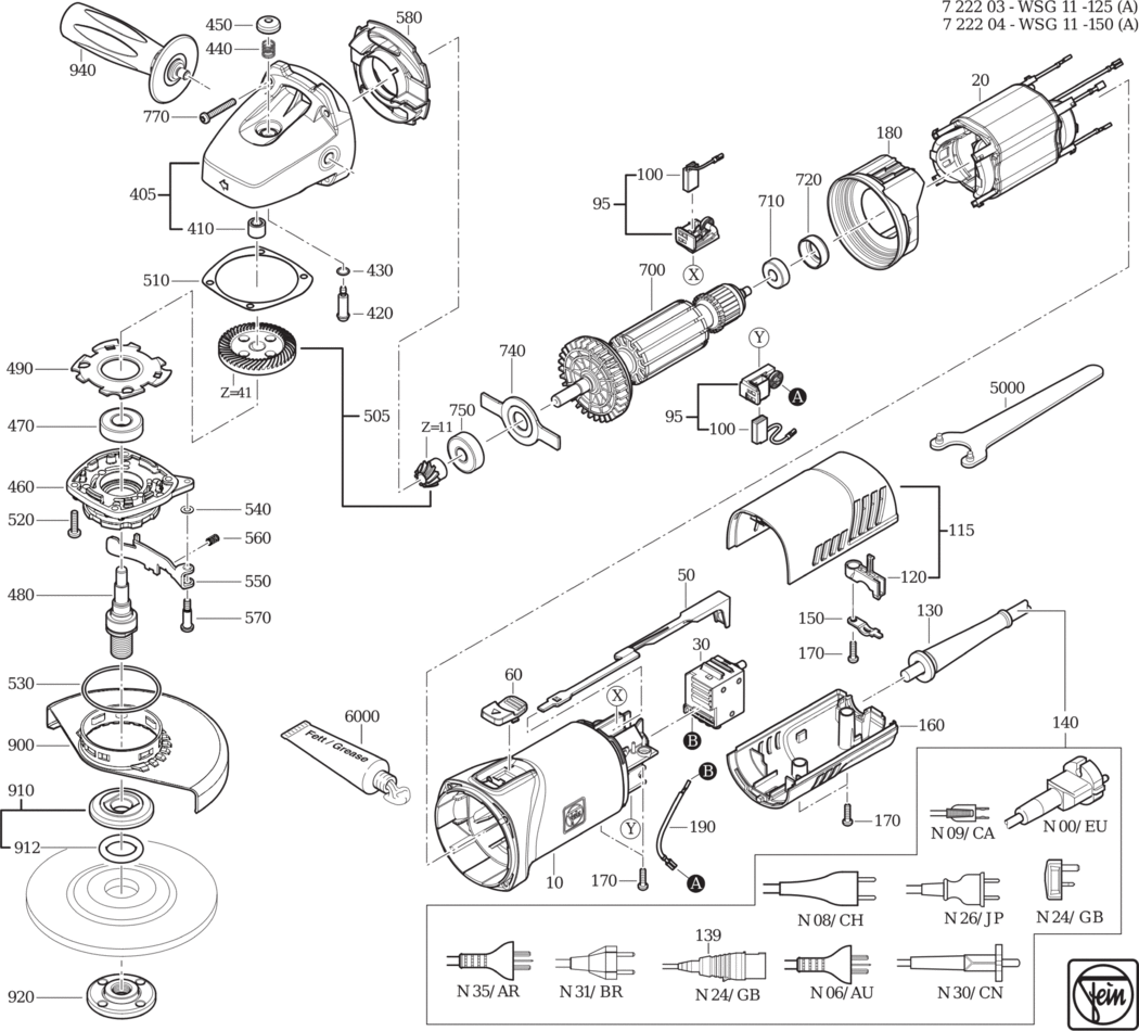 Fein WSG 11-125 ⡐/60Hz 220/230V) / 72220300230 Spare Parts