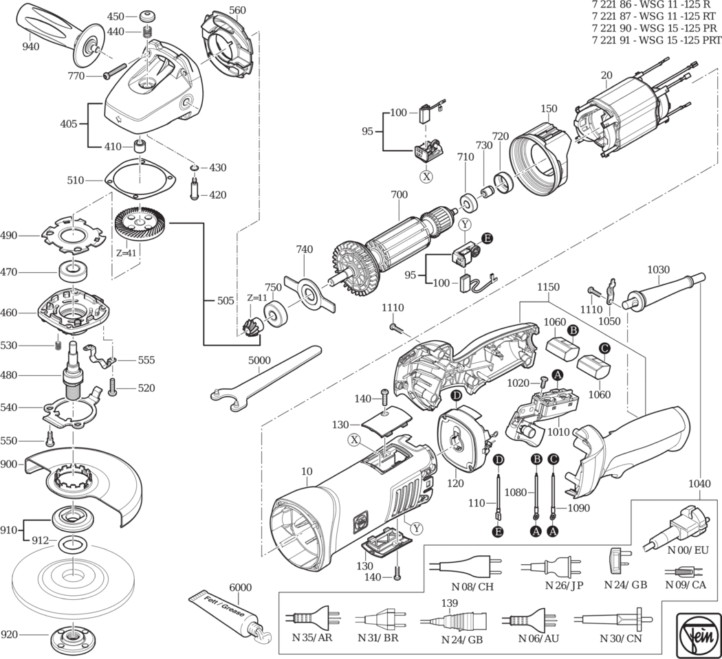 Fein WSG 11-125 R ⡐Hz 110V) / 72218624110 Spare Parts