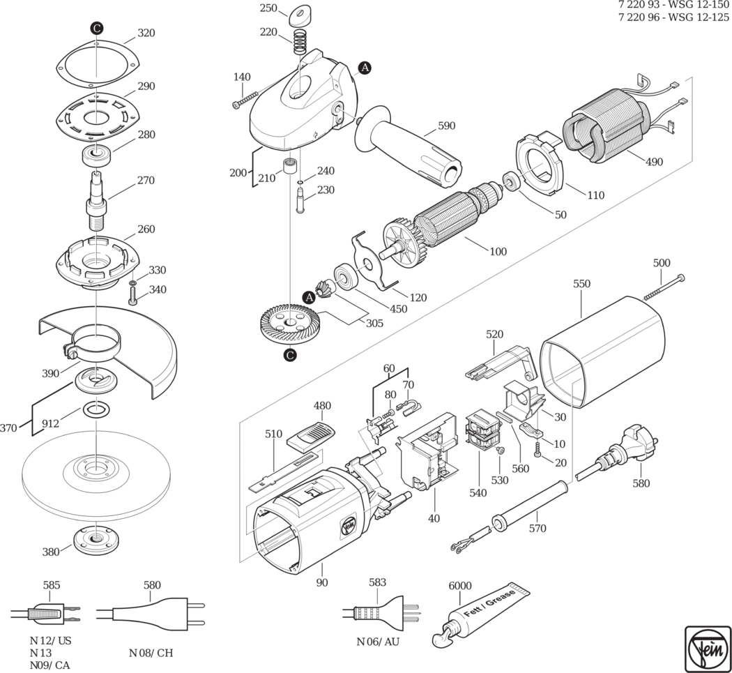 Fein WSG 12-125 ⡐Hz 230V) / 72209600237 Spare Parts