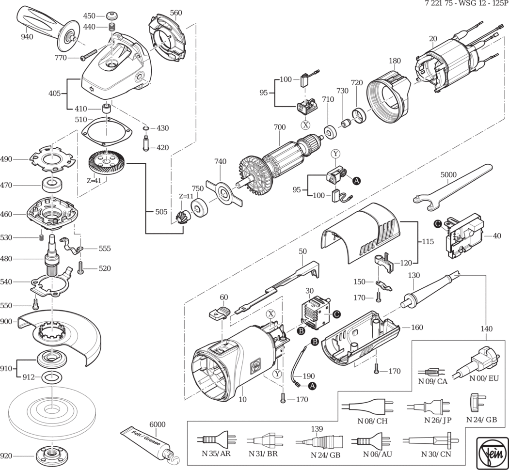 Fein WSG 12-125 P ⡐/60Hz 220/230V) / 72217524230 Spare Parts