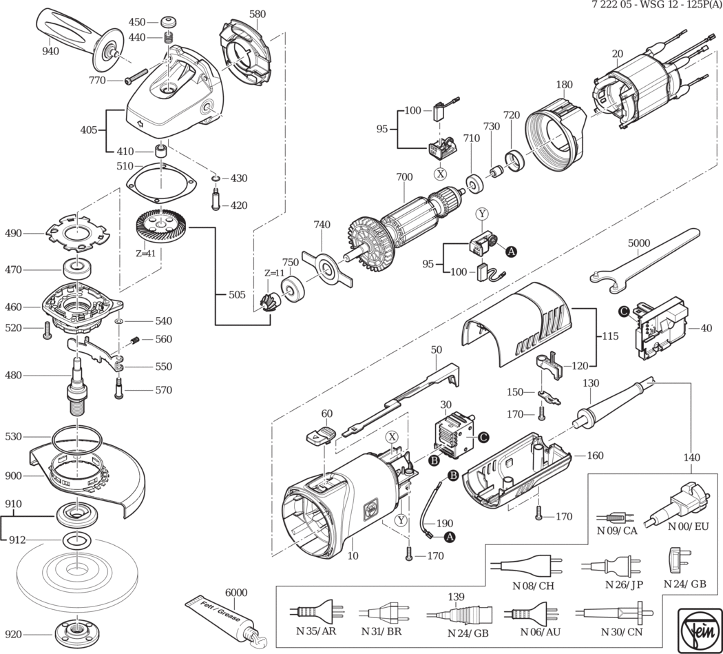 Fein WSG 12-125 P ⡐/60Hz 220/230V) / 72220524230 Spare Parts