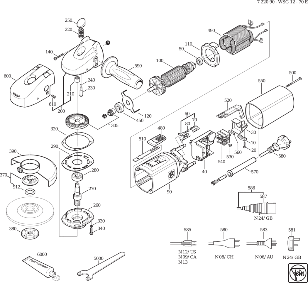 Fein WSG 12-70 E ⡐Hz 110V) / 72209024117 Spare Parts