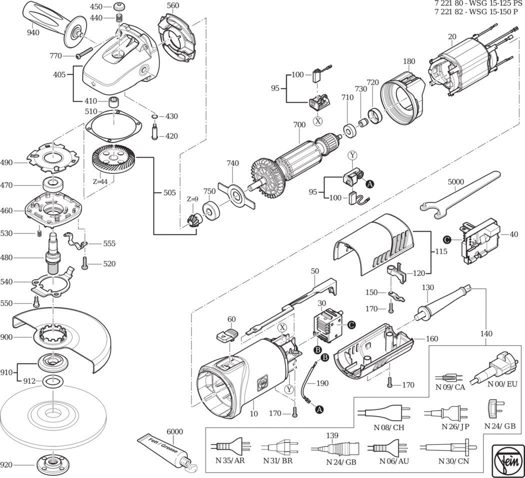 Fein WSG 15-150 P ⡐Hz 110V) / 72218224110 Spare Parts