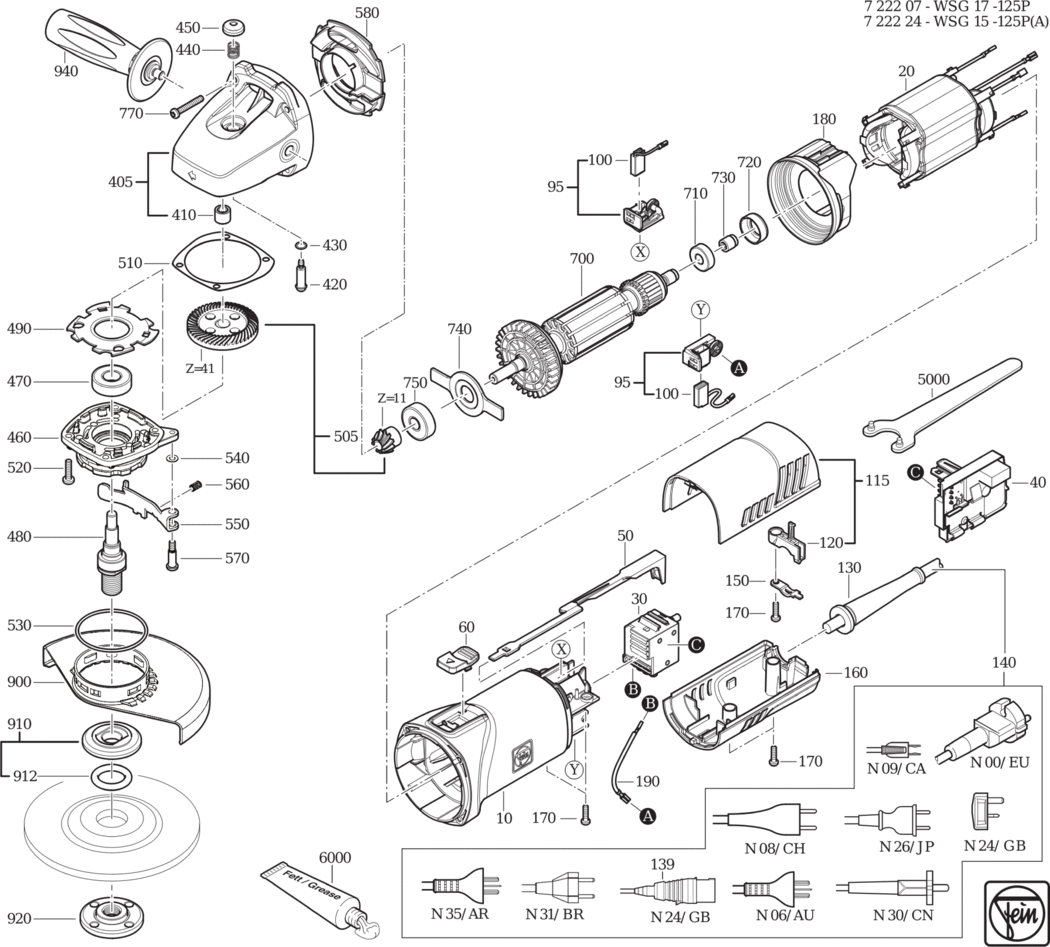 Fein WSG 17-125 P ⡐/60Hz 220/230V) / 72220700230 Spare Parts