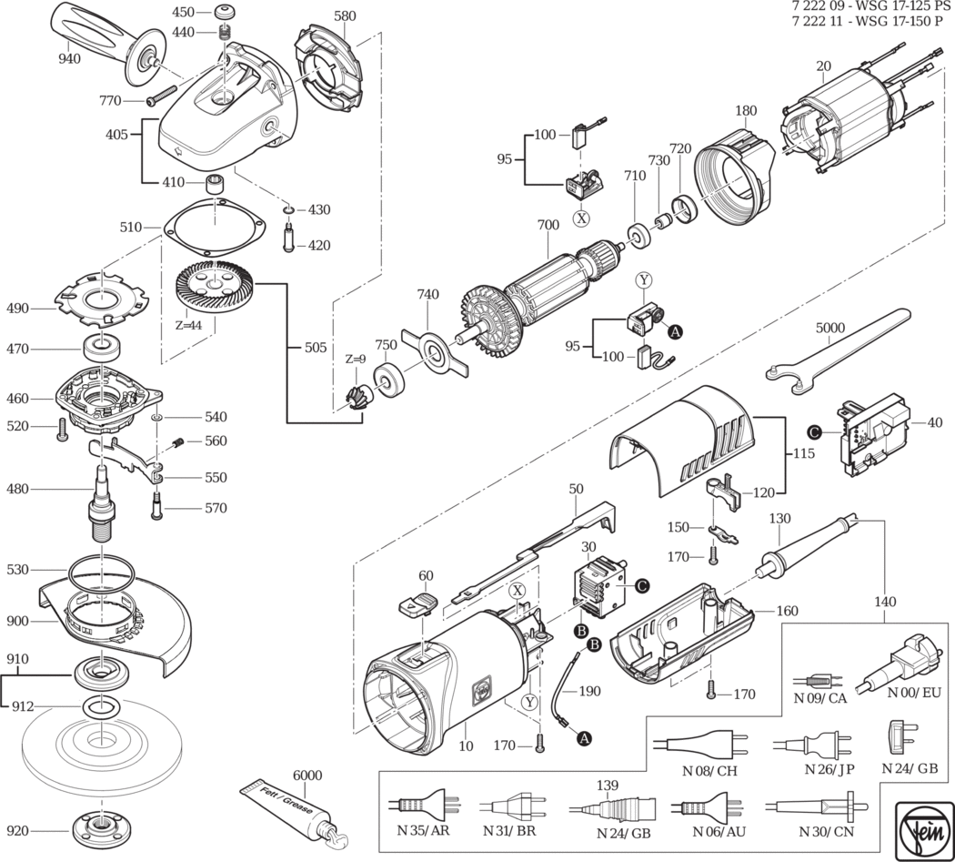 Fein WSG 17-125 PS ⡐/60Hz 220/230V) / 72220924230 Spare Parts