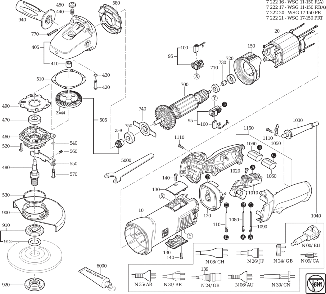 Fein WSG 17-150 PR ⡐/60Hz 220/230V) / 72222000230 Spare Parts