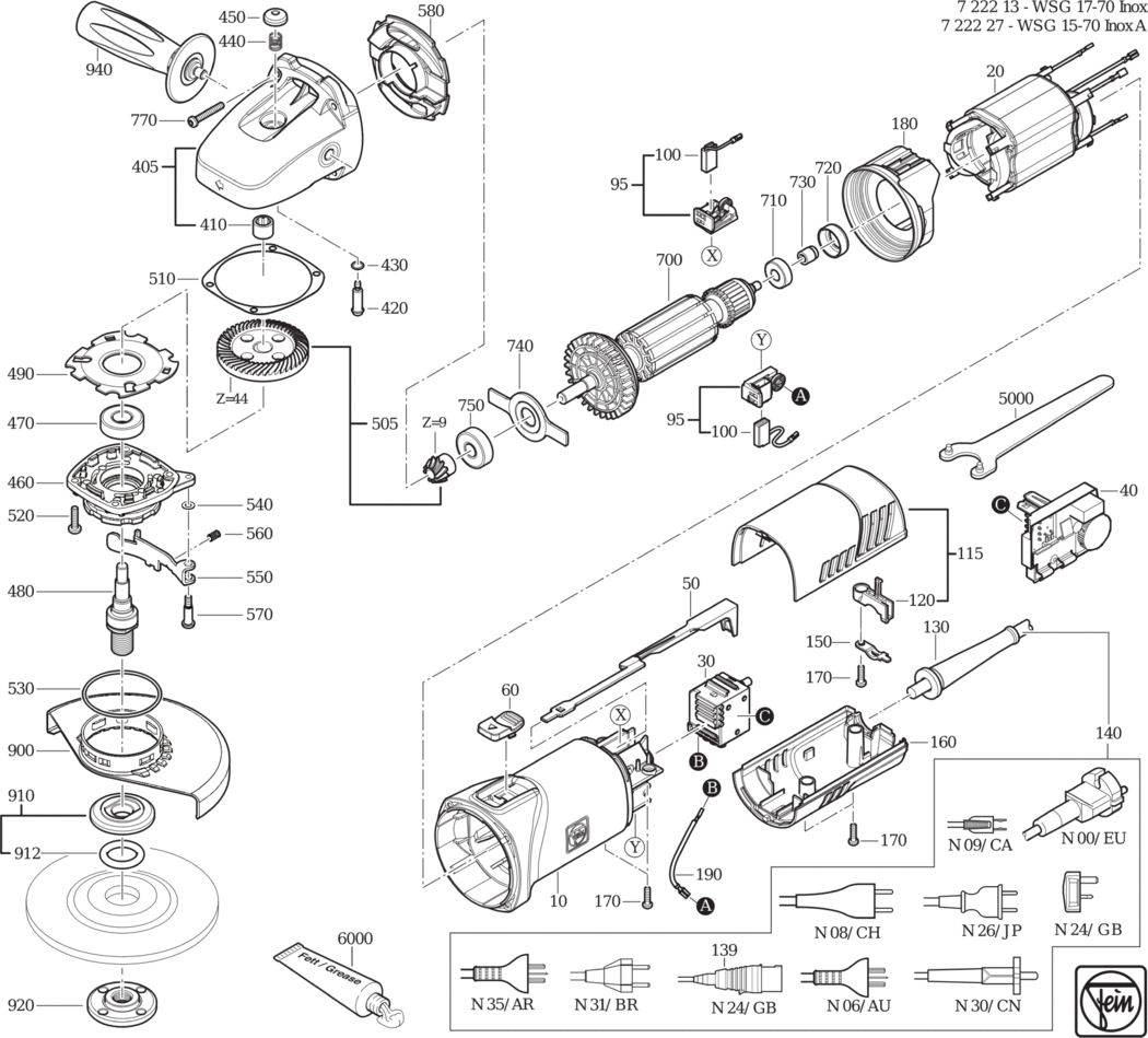 Fein WSG 17-70 Inox ⡐/60Hz 220/230V) / 72221300230 Spare Parts