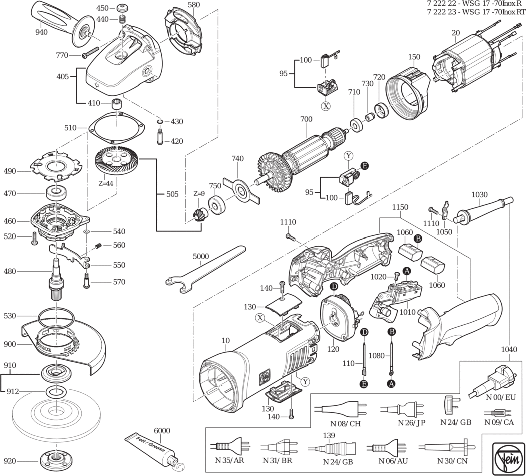 Fein WSG 17-70 Inox R ⡐/60Hz 220/230V) / 72222200230 Spare Parts