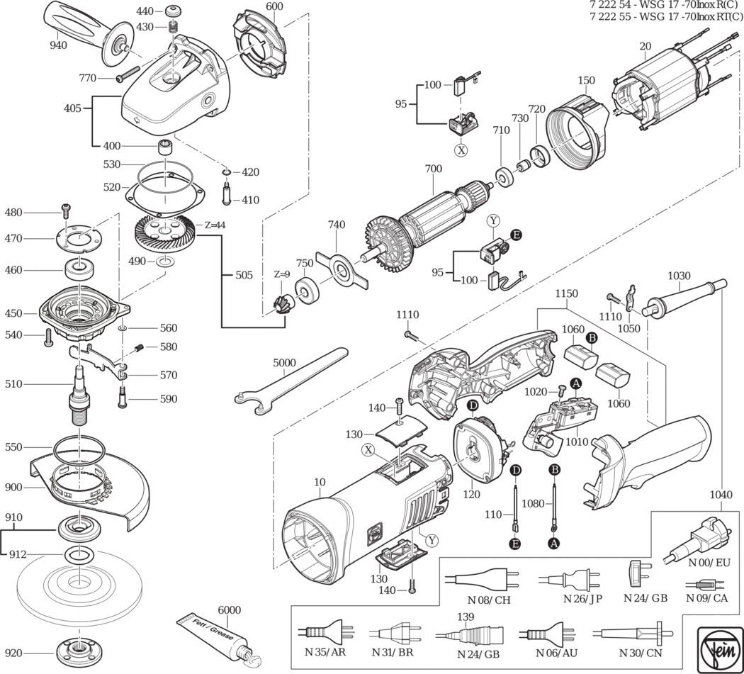 Fein WSG 17-70 INOX RT ʌ) / 72225500230 Spare Parts