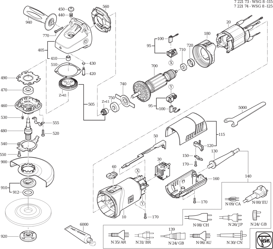 Fein WSG 8-115 ⡐/60Hz 220/230V) / 72217300230 Spare Parts