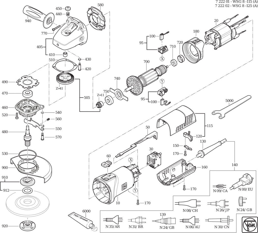 Fein WSG 8-115 ⡐/60Hz 220/230V) / 72220100230 Spare Parts