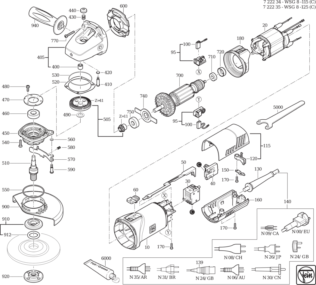 Fein WSG 8-125 ʌ) / 72223500230 Spare Parts
