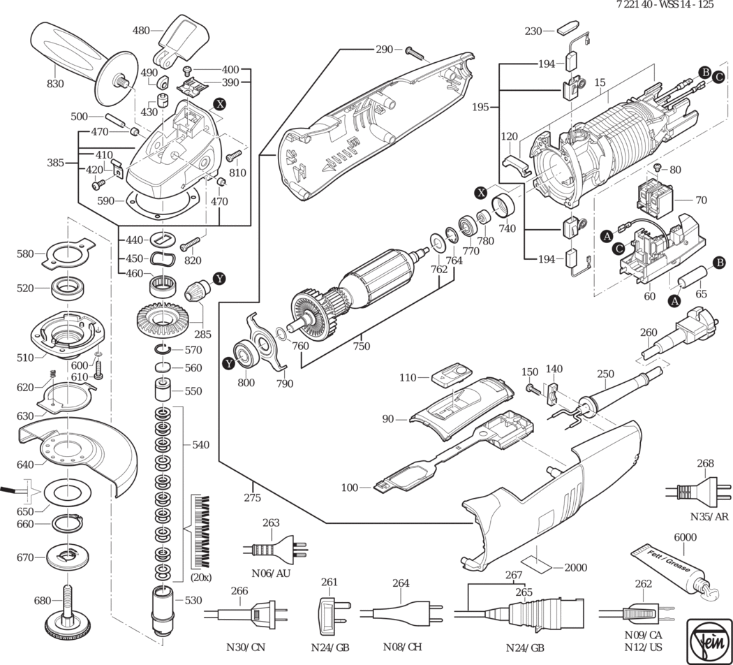 Fein WSS 14-125 ⡐Hz 110V) / 72214024110 Spare Parts