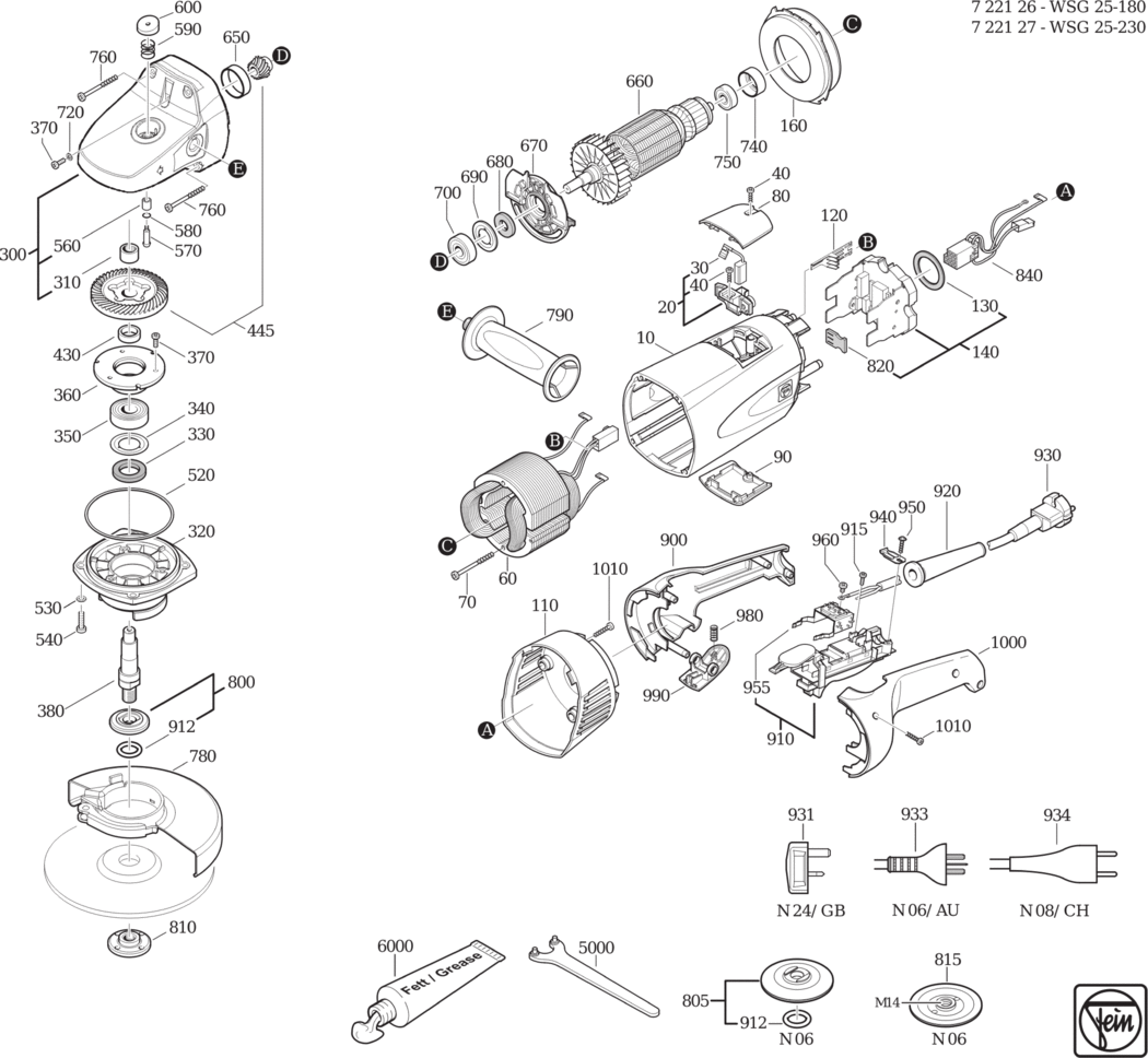 Fein WSG 25-180 ⡐Hz 230V) / 72212600230 Spare Parts