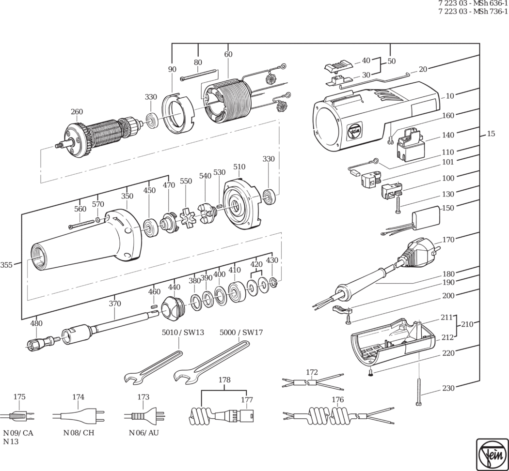 Fein MSh 636-1 ⡐Hz 110V) / 72230300116 Spare Parts