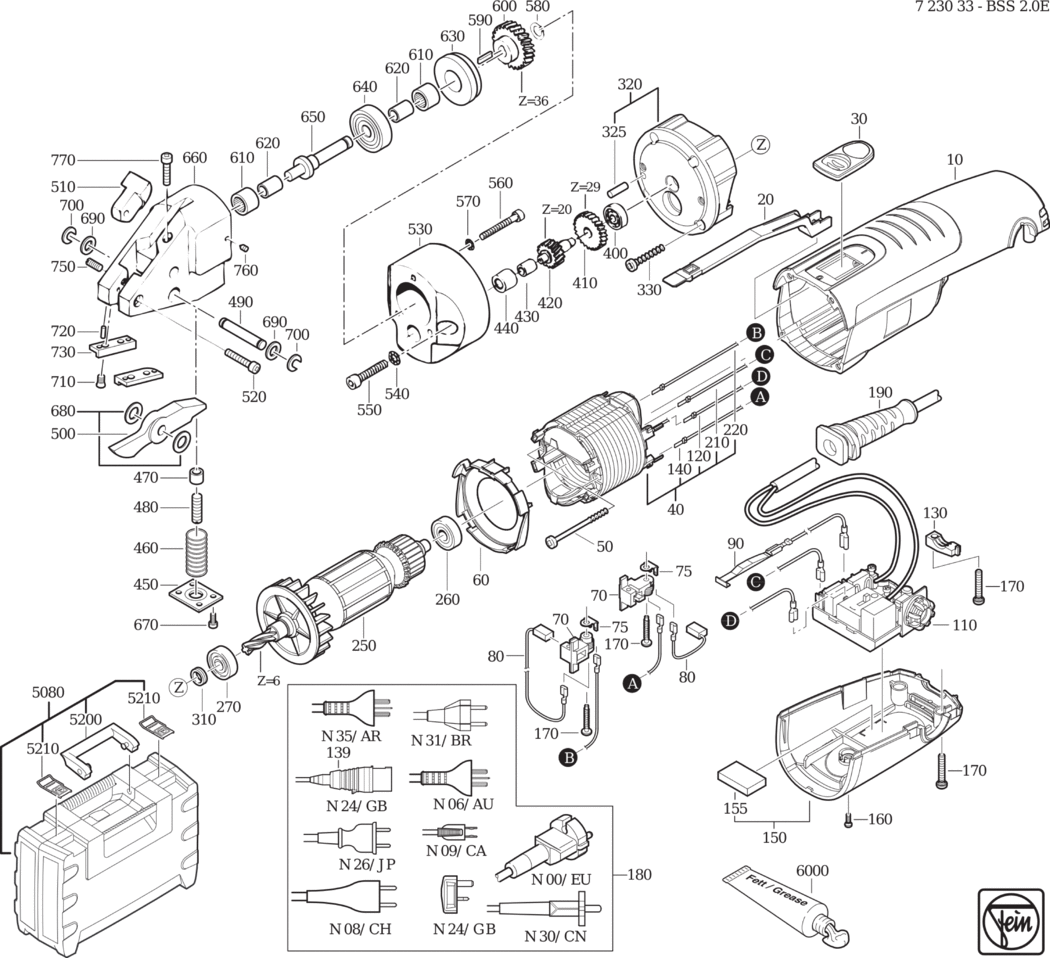 Fein BSS 2.0 E ⡐/60Hz 220/230V) / 72303324230 Spare Parts