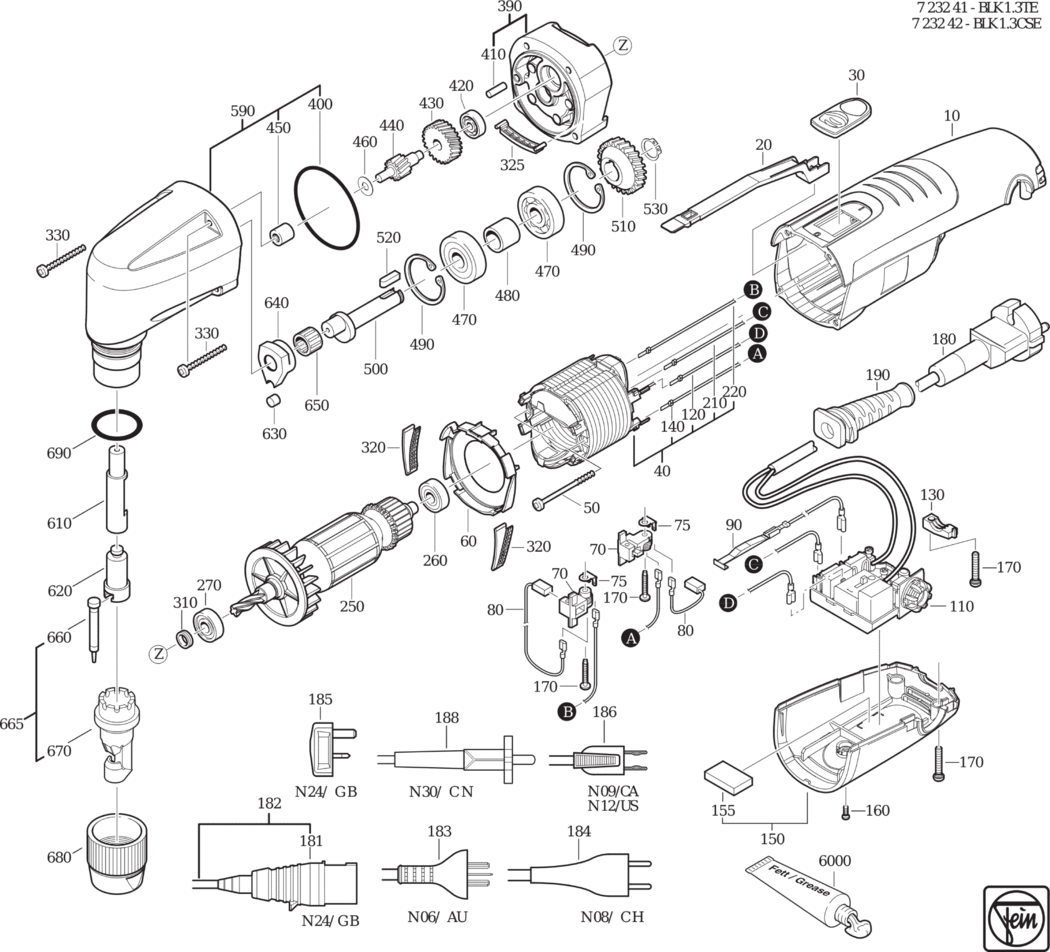 Fein BLK 1.3 CSE ⡐/60Hz 220/230V) / 72324200230 Spare Parts